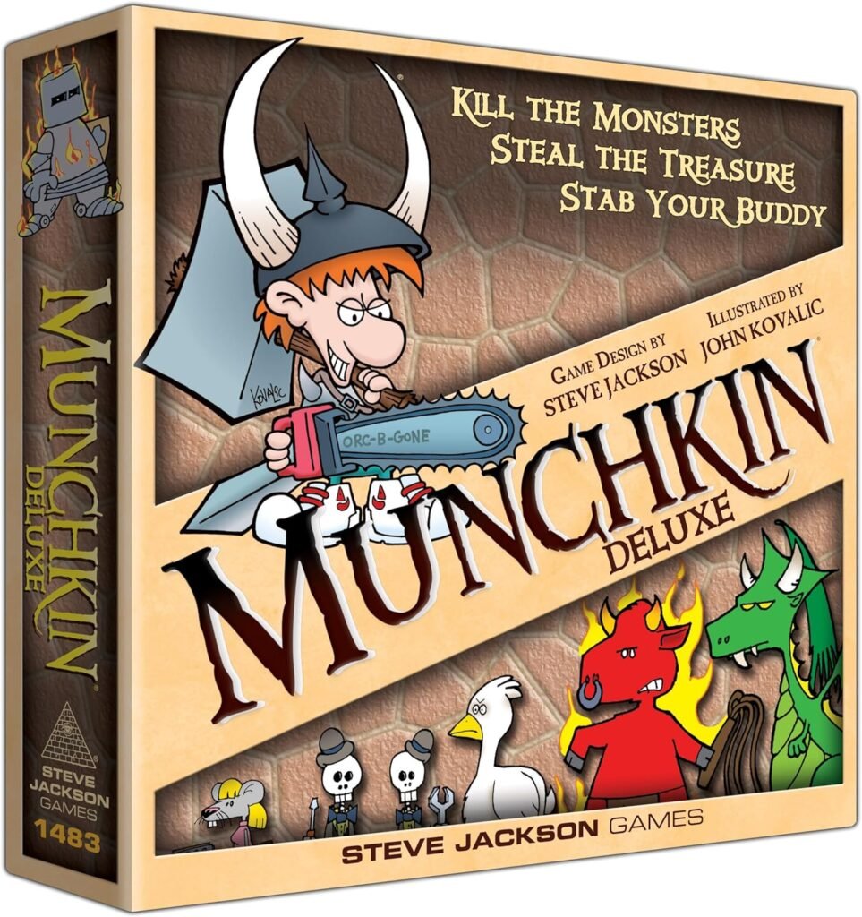 Munchkin Deluxe Board Game (Base Game), Family Board  Card Game, Adults, Kids,  Fantasy Roleplaying Game, Ages 10+, 3-6 Players, Avg Play Time 120 Min, From Steve Jackson Games