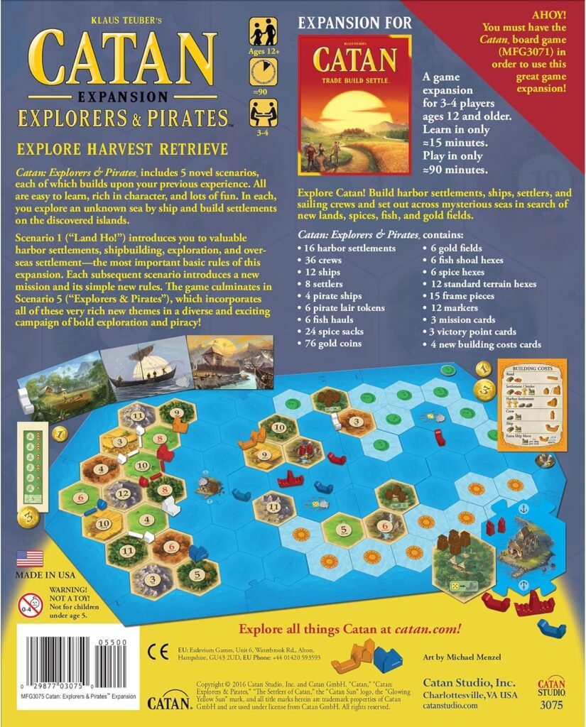CATAN Explorers  Pirates Board Game EXPANSION - Set Sail on Epic Adventures! Strategy Game, Family Game for Kids and Adults, Ages 12+, 3-4 Players, 90 Minute Playtime, Made by CATAN Studio