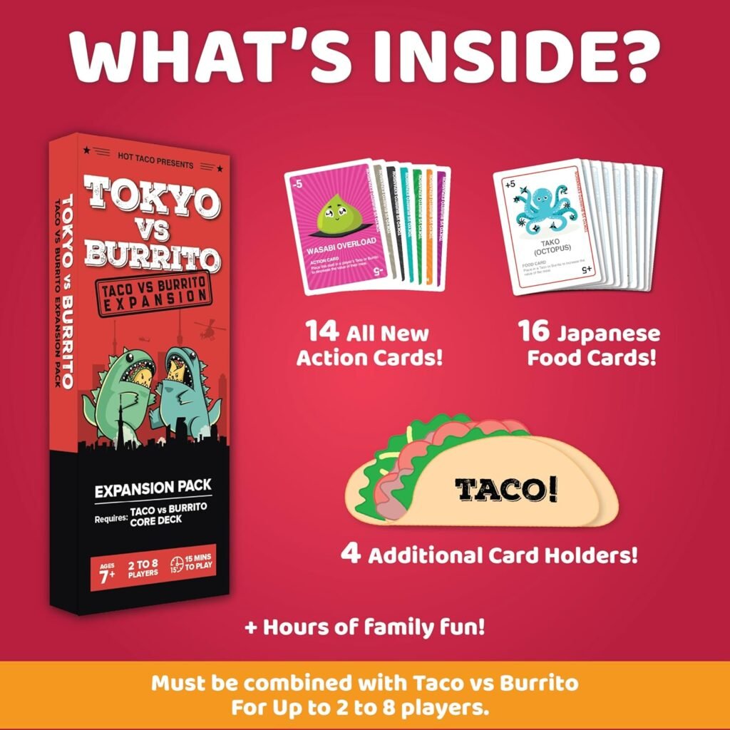 Taco vs Burrito Tokyo Expansion Pack - Fun Family Game for Kids  Adults, Ideal for Family Game Nights, Board  Card Game, Perfect Idea, Requires Core Game