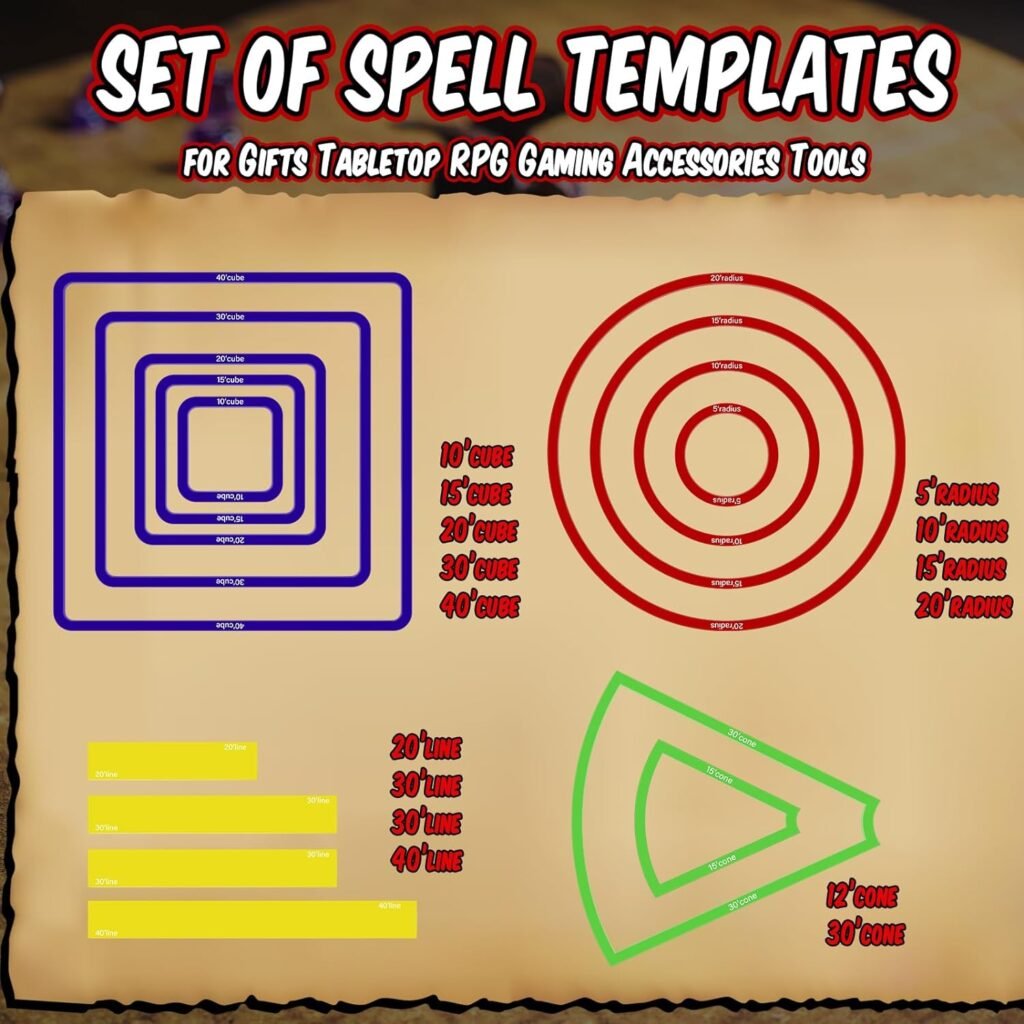 15 Pcs Spell AOE Damage Template Translucent Acrylic Area of Effect Spell Templates Set Include 5 Cube 4 Circle 2 Cone 4 Line Templates for Gifts Tabletop RPG Gaming Accessories (Red)