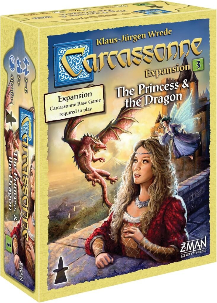 Carcassonne The Princess  The Dragon Board Game EXPANSION - Chivalry, Sorcery and Intrigue Await! Strategy Game for Kids and Adults, Ages 7+, 2-6 Players, 45 Minute Playtime, Made by Z-Man Games