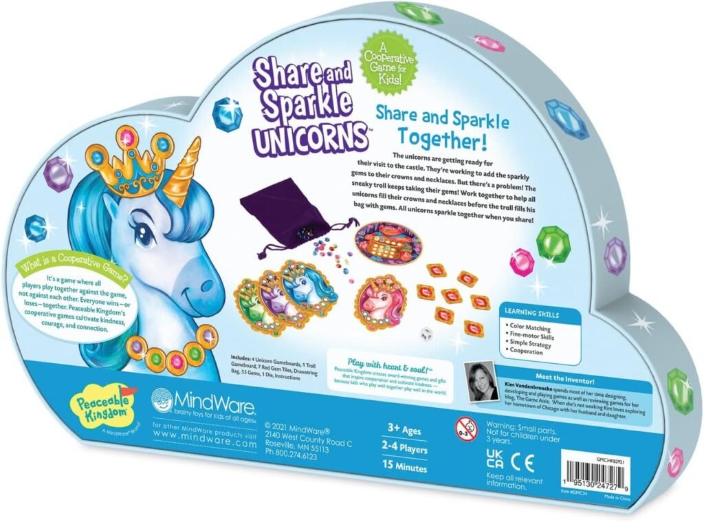 Peaceable Kingdom Share and Sparkle Unicorns Cooperative Strategy Game for Families and Kids Ages 4  Up